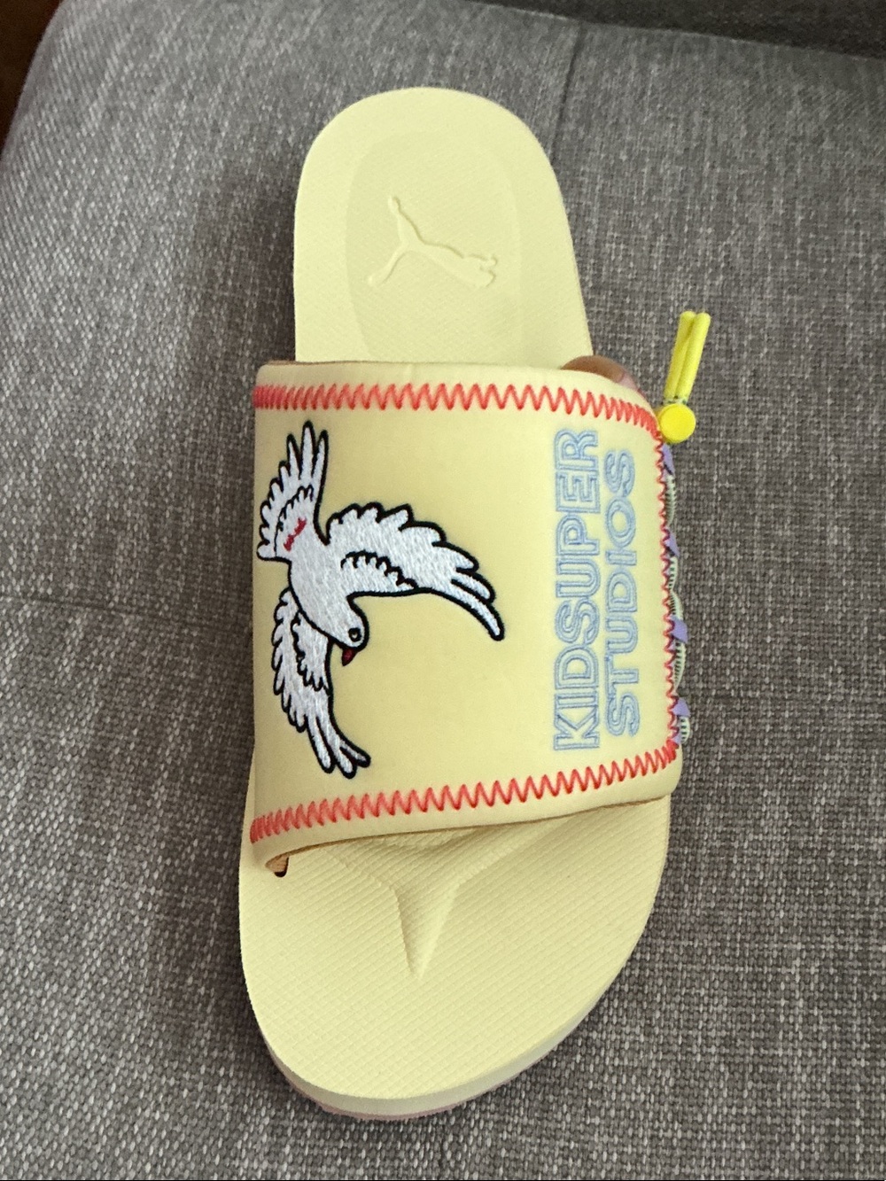 Puma Yellow Slide Sandal with White Dove Embroidery